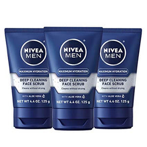 Nivea Men Maximum Hydration Deep Cleaning Face Scrub - Cleans without drying, contains Pro-vitamins - 4.4 oz Tube, Pack of 3 - wooelnet