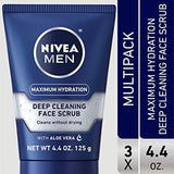 Nivea Men Maximum Hydration Deep Cleaning Face Scrub - Cleans without drying, contains Pro-vitamins - 4.4 oz Tube, Pack of 3 - wooelnet