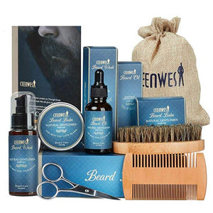 9 in 1 Beard Grooming Kit for Beard Care Unique Gifts for Men, Beard Oil, Beard Brush, Beard Comb, Beard Balm, Beard Shampoo, Beard & Mustache Scissors Beard Growth & Trimming Kit - wooelnet