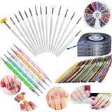 JOYJULY Nail Art Kit includes 30 Striping tape & 4Pcs Striping Roller Box & 12 Colors Rhinestones & 5pcs Dotting Pen & 15pcs Brush Set - wooelnet