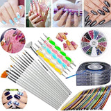 JOYJULY Nail Art Kit includes 30 Striping tape & 4Pcs Striping Roller Box & 12 Colors Rhinestones & 5pcs Dotting Pen & 15pcs Brush Set - wooelnet