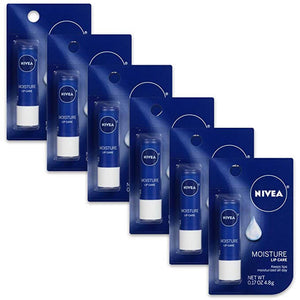 NIVEA Moisture Lip Care - Unisex Intensively Moisturizing Balm - .17 oz. (Pack of 6) - wooelnet