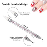 Nail Rhinestone Picker Dotting Tool with Extra 2 Wax Head, Dual-ended DIY Nail Art Tool With Pink Acrylic Handle - wooelnet