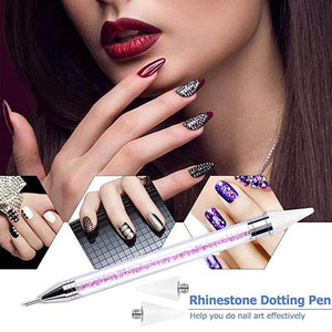 Nail Rhinestone Picker Dotting Tool with Extra 2 Wax Head, Dual-ended DIY Nail Art Tool With Pink Acrylic Handle - wooelnet