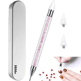 Nail Rhinestone Picker Dotting Tool with Extra 2 Wax Head, Dual-ended DIY Nail Art Tool With Pink Acrylic Handle - wooelnet