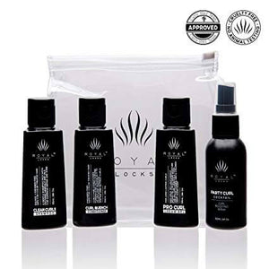 Royal Locks Travel Size Hair Care & Styling Set, Curl Defining Cream, Curling Spray, Shampoo and Conditioner, (pack of 4) - wooelnet