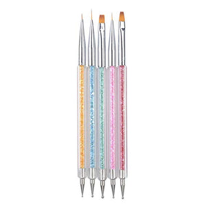 Waldd 5 Pieces Nail Art Point Drill Drawing Brush Pen Manicure Care Tool Nail Brushes Double Ended Dotting Tools Set Nail Art Liner Brush - wooelnet
