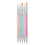 Waldd 5 Pieces Nail Art Point Drill Drawing Brush Pen Manicure Care Tool Nail Brushes Double Ended Dotting Tools Set Nail Art Liner Brush - wooelnet